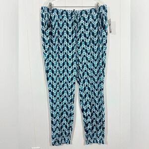 NY Collection Jogger Pants Slinky Knit Blue Black White Elastic Waist Lounge